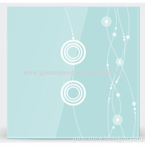New 2-gang Wall Light Touch Switch, Blue Glass Panel with LED Indicator